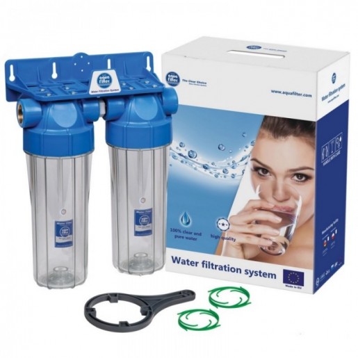 Фильтр для воды Aquafilter FHPRCL12-B-TWIN, Магистральный двухступенчастый корпус, колба 10 дюймов, резьба 1/2 дюйма