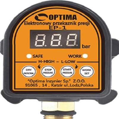 Реле давления Optima EP-1, Электронное, с защитой от сухого хода для автоматических станций водоснабжения, дисплей
